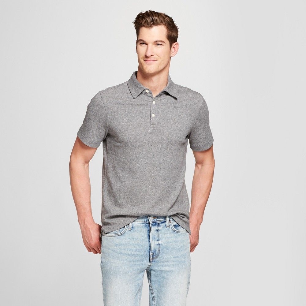 NWT Goodfellow Short Sleeve Polo Shirt Grey S L - Picture 1 of 7